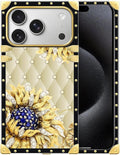 for iPhone 17 Pro Max Case Luxury Golden Decoration for Girl Women Soft TPU Shockproof Protective Hard PC Back for iPhone 17 Pro Max Crazy Pattern Sunflower Diamonds Leather