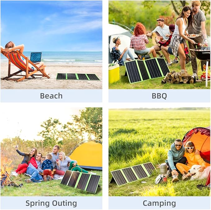 New Tech 60W Portable Solar Panel Charger with USB C, USB A and DC Ports, Outdoor IP67 Waterproof Flodable Solar Charger for Camping, Hiking, Backpacking, High Efficiency Fast Charging