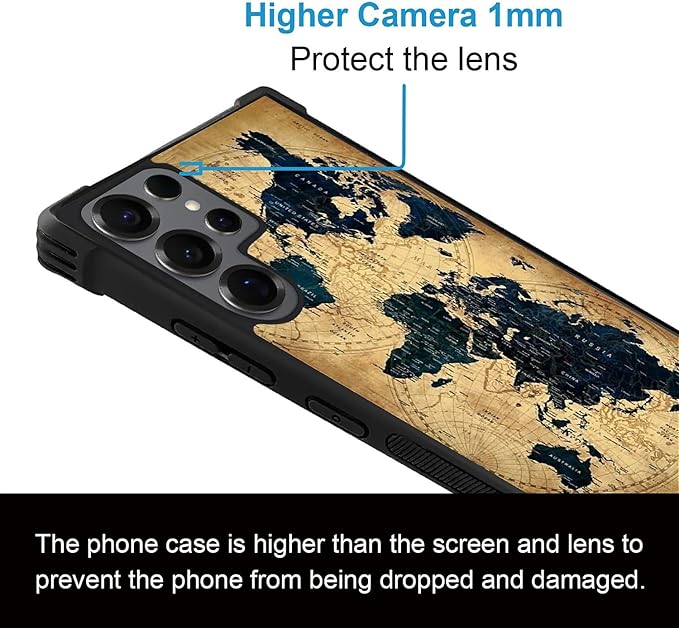 for Samsung Galaxy S25 Ultra Case,Graphic Design for Girl Boy Soft Silicone Hard Acrylic Shock Protection Designed for Samsung Galaxy S25 Ultra Brown World Map Pattern