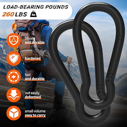 120PCS M6 Heavy Duty Carabiner Clip, 2.36Inch Snap Hook Quick Link Small Carabiner Clips,Spring Link Buckle for Fishing Camping Hammock Dog Leashes-260LBS Holding Capacity (Black)