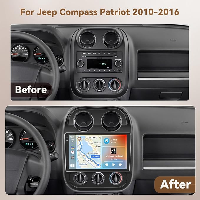 [4+64G] for Jeep Compass Patriot 2010-2016 Android 15 Car Stereo, Hikity 10'' in-Cell Touchscreen Compass Radio Wireless Carplay Android Auto 5G WiFi Bluetooth Mirror Link GPS SWC FM/RDS/EQ Backup Cam