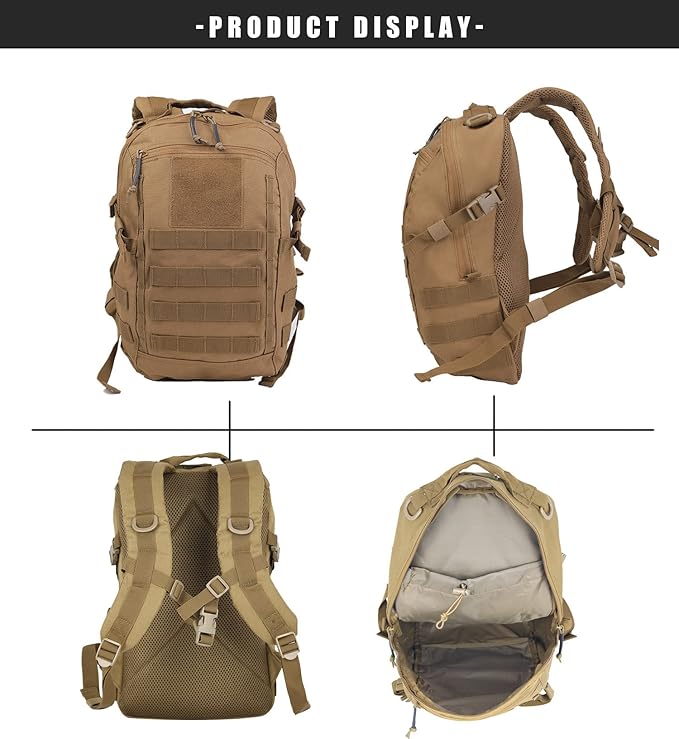 Miramrax 12L Small Backpack Day Pack - Mini Tactical Backpacks Military Daypack Molle Bag Rucksack Bug Out Bag for Hiking Camping Trekking (Tan)