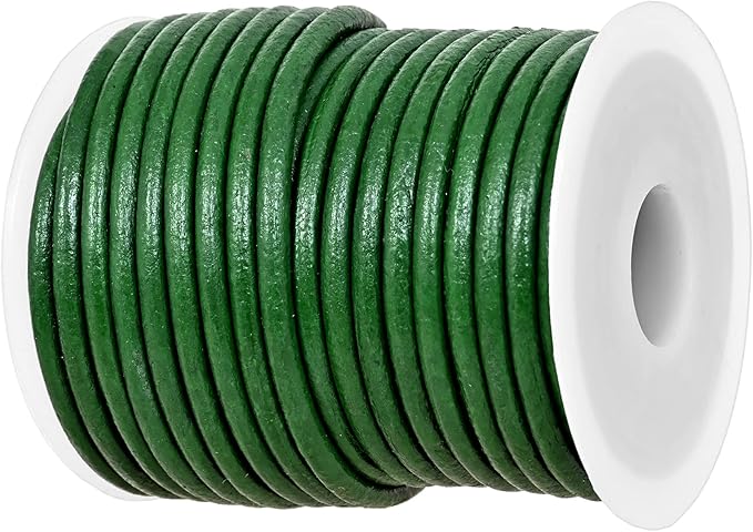 GENIQUE Real/Genuine Round Leather String Cord for Necklace, Bracelets, Jewelry, Kumihimo Braiding, DIY Projects (10 Metres) (3mm, Green)