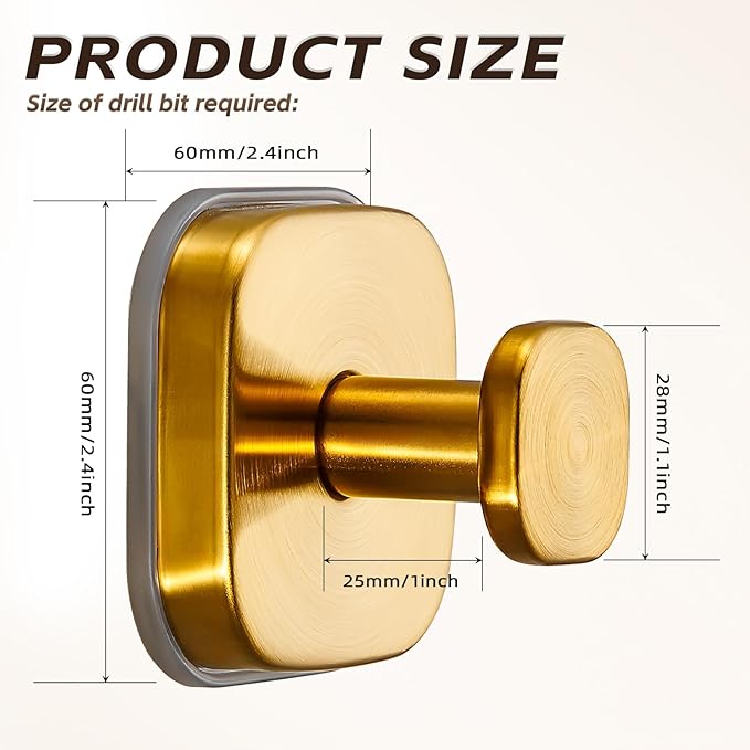 Heavy Duty Reusable Suction Cup Hooks for Kitchen/Bathroom/Shower - Wet-Proof Hooks for Towels, Robes, Loofah&Wreaths/No Drill Mounting on Glass, Tile, Metal (2, Brushed Gold)