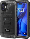 Mitywah Waterproof Case for iPhone 16 Plus, Shockproof Heavy Duty Case with Built-in Screen Protector, Underwater Full Body Protective Metal Case 6.7 inch, Black