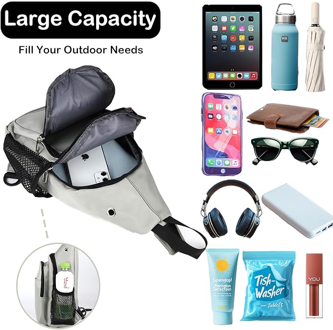 JENAGREEN Sling Backpack Crossbody Sling Bag for Women Men, Multipurpose Travel Hiking Adjustable Chest Bag Casual Daypack