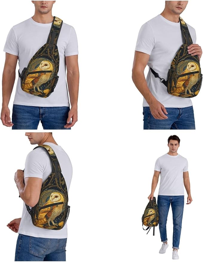 FyLybois Barn Owl Sling Bag for Women Lightweight Crossbody Backpack Casual Daypack with Adjustable Strap for Travel Work Hiking Everyday Use