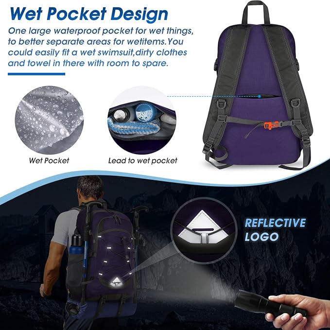IGOLUMON Hiking Backpack 40L Packable Lightweight Camping Backpack Men Women Waterproof Hiking Daypack Outdoor Travel Daypack