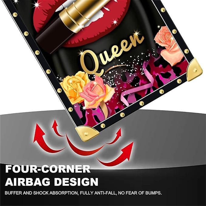 for iPhone 17 Pro Max Case Luxury Golden Decoration for Girl Women Soft TPU Shockproof Protective Hard PC Back for iPhone 17 Pro Max Crazy Pattern Queen Lip Crown Leopard Print