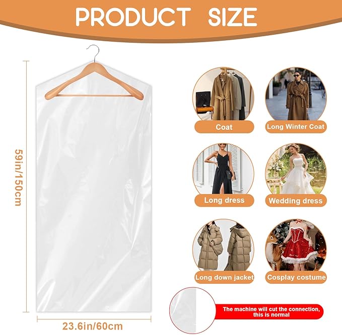 90 PCS Dry Cleaner Bags Plastic Clear 59 Inches,Garment Bags for Hanging Clothes Plastic Garment Bags Clear Clothes Covers Dry Cleaner Bags Hanging Dust-proof(60x150cm)