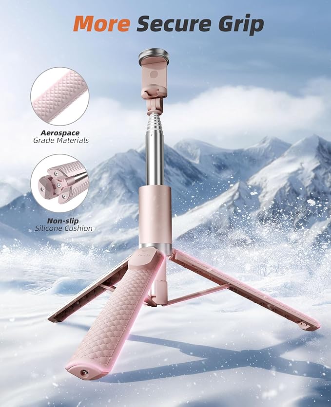 Vimose Phone Tripod & Selfie Stick with Remote, Portable, Lightweight for Video Recording Vlog, Extendable Travel Tripod Stand Compatible with iPhone Android, Pink, 62"