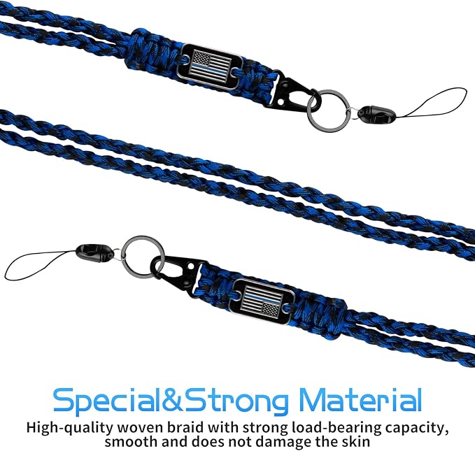 Thin Blue Line Paracord Key Lanyard for Men Long Neck Lanyard and Short for Keys with Cool USA Flag
