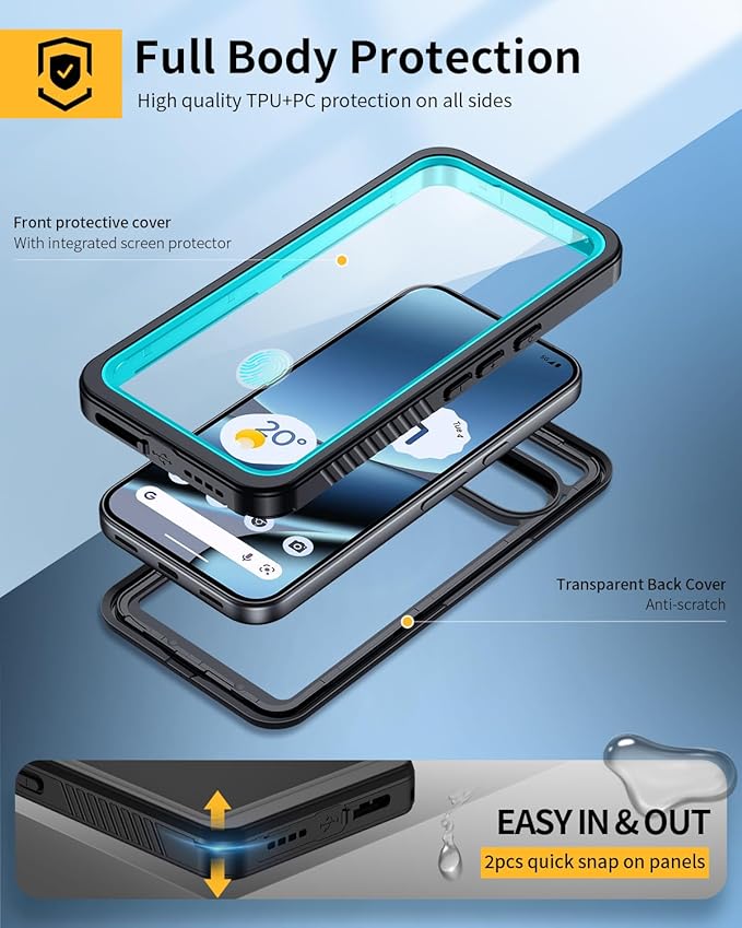 Lanhiem Pixel 10 Pro Case, IP68 Waterproof Dustproof Case with Built-in Screen Protector, Rugged Full Body Shockproof Protective Clear Cover for Google Pixel 10 Pro 6.3 Inch, Blue
