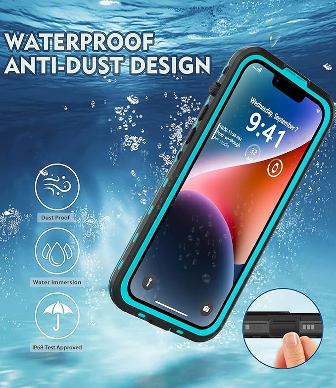 for iPhone 14 Plus Waterproof Case - Shockproof, Dustproof, Built-in Screen Protector, Magnetic Ring, 6.7" (Teal)