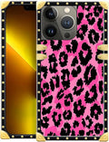 Compatible with iPhone 13 Pro Case, Pink Black Leopard Luxury Golden Decoration for Girl Women Soft TPU Shockproof Protective Hard PC Back for iPhone 13 Pro