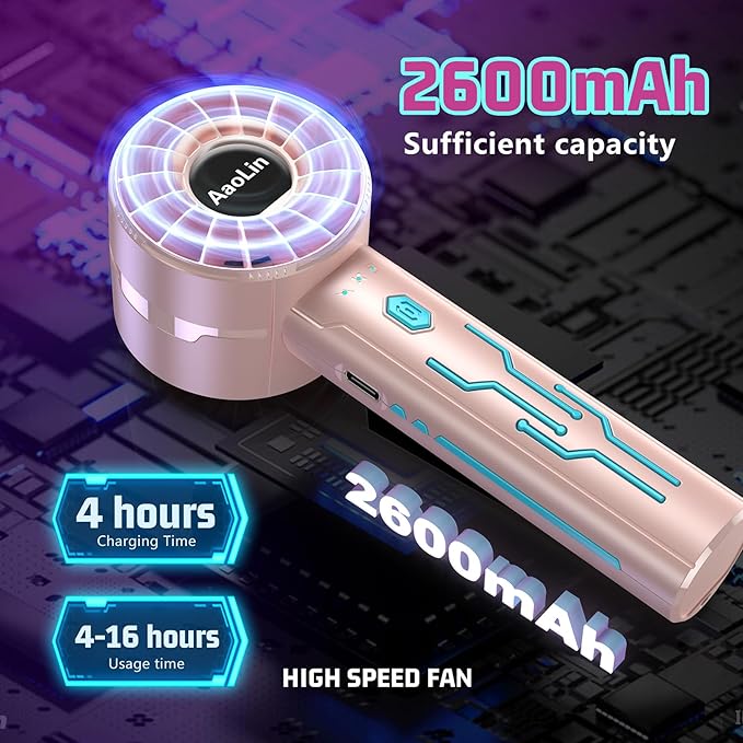 Portable High Speed Mini Handheld Fan, USB Rechargeable Neck Personal Mini Fan(7000 RPM high speed motor,Lasts 4-16 Hours) 4-speed powerful Wind Fans for Summer Outdoor Traveling,Gifts for Kids