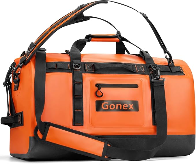 Gonex Waterproof Duffel Bag, 120L Heavy Duty Dry Duffle Bag with Reinforced Thickened Bottom, 3-in-1 Convertible Large Travel Backpack for Kayaking, Motorcycle, Camping & Boating, Orange