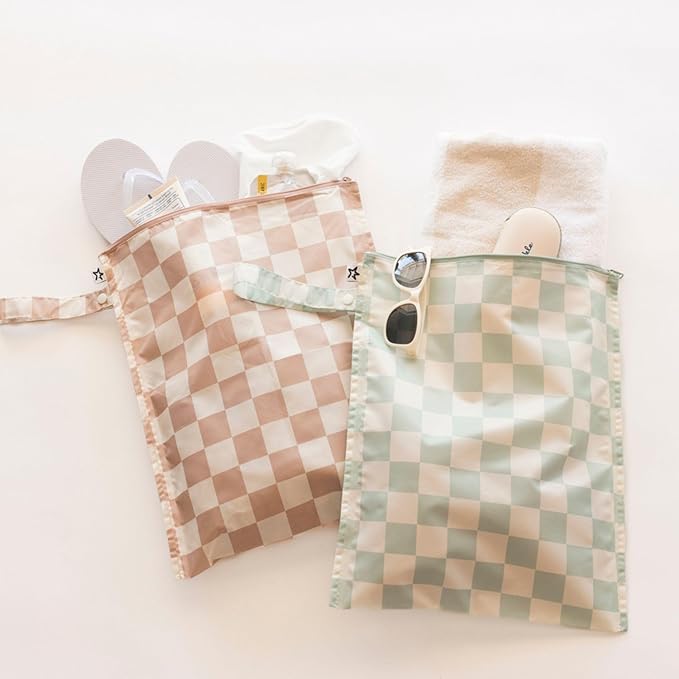 Tiny Twinkle Mess Proof Wet Bags | 2-Pack Reusable Waterproof Wet Bags for Swimsuits | Baby Clothes | Travel & Diaper Bag (Blue Floral)