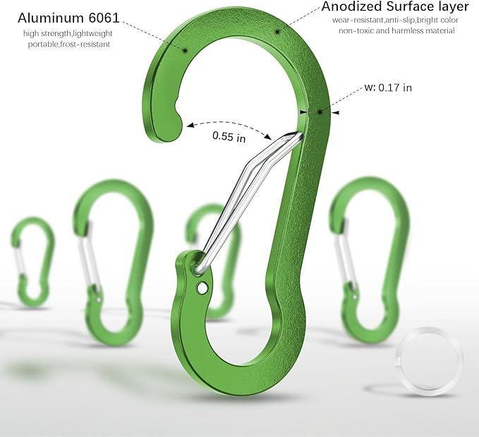 sprookber 2" Small Carabiner Clip, D Ring Caribeener, Spring Snap Hook for Keychain Multipurpose, Set of 20
