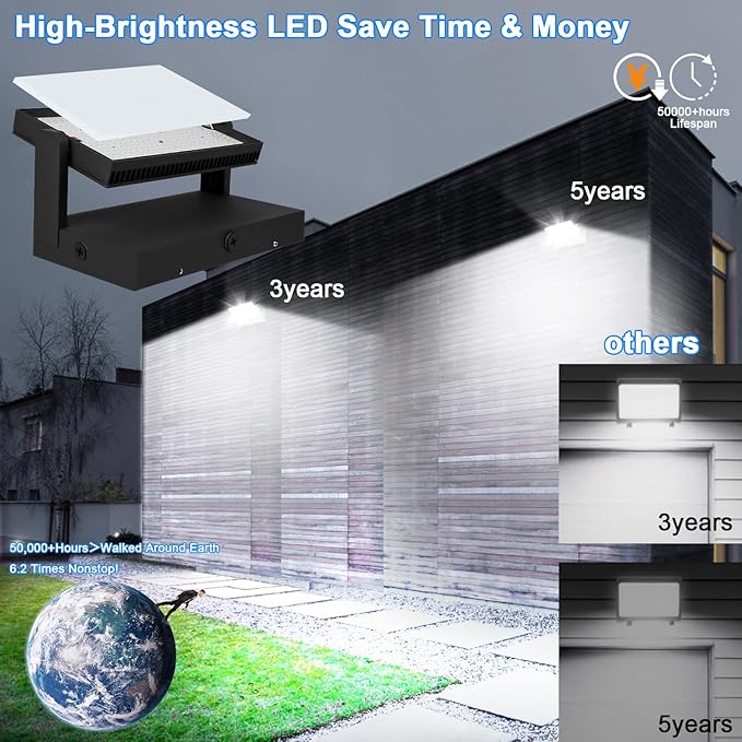 ledmo 150W Outdoor LED Flood Light Switch Control Full 360 Rotation Exterior Wall Pack Lights 21000lm 5000k Modern Security Commercial Wall Mount Fixture for House Shop Barn Warehouse Building