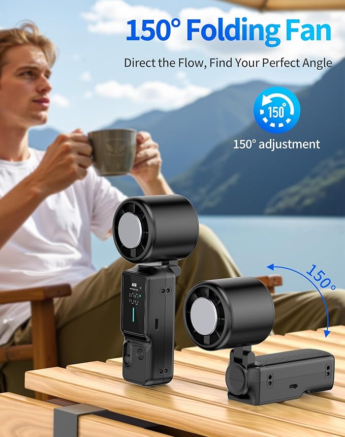 Foluu 3-in-1 Portable Cooling Fan with Active Cooling Technology, 16,000 RPM, 100-Speed Touch Control & LED Display, Type-C Fast Charge, Neck Strap & Stand – for Travel, Office, Outdoor (Black)