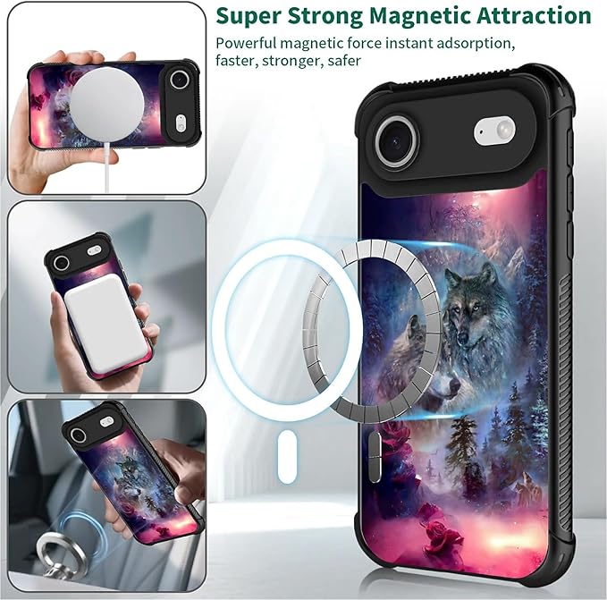 for iPhone 17 Air Case,for MagSafe Graphic Design for Girl Boy Soft Silicone Hard Acrylic Shock Protection Designed for iPhone 17 Air Star Two Wolfs Howling Pattern