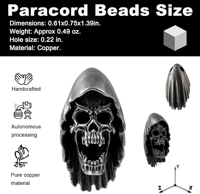 Skull Paracord Beads for DIY Craft Projects Knife Lanyards Keychains Zipper Pulls Survival Gear Accessories