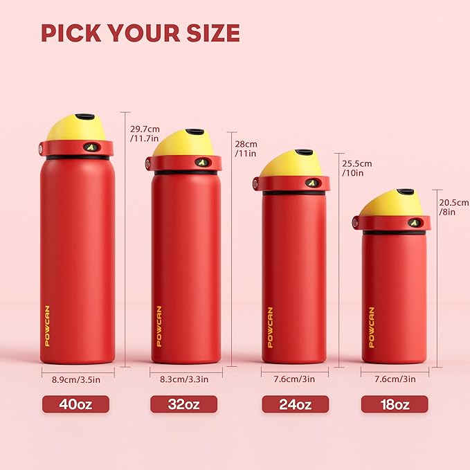 POWCAN 18 oz Travel Water Bottle: 2-in-1 Push-Button Spout & Quick-Flip Straw, Leakproof, Cold 24Hrs, Fits Car Cup Holder, Stainless Steel Cup for Sports, School, Commute, Camping (Mouse's Mischief)