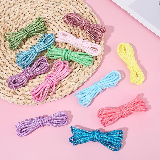24 Strands 12 Colors 78.7 FT Keychaincord Keychain String Cloth Glitter Round Shoelaces Multifunction String Rope Cording for Keychains Making Keychain Making Lanyard Handbag Shoes Decor