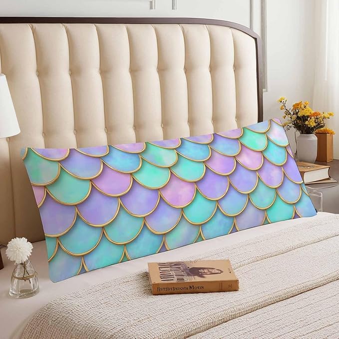 Body Pillow Covers Mermaid Body Pillowcase 20"X54", Mermaid Scales Couch Body Pillow Cases for Home Bedroom, Outdoor Body Cushion Cover for Men Women