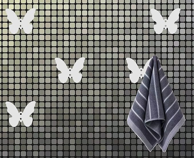 Z Metnal Wall Hooks Decorative, Small Modern White Butterfly Bath Towel Hook, Coat Hat Robe Hooks for Entry Bedroom, Stainless Steel, Wall Mounted, 2 Pcs