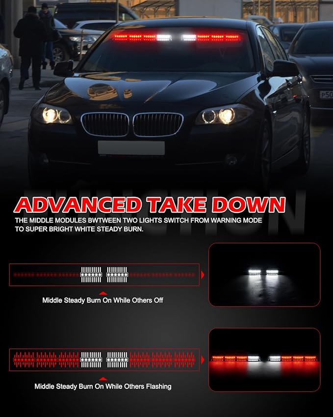 HLauto 604N Emergency Dash Strobe Lights: 2x16.8 inch Red Security Light w/Take Down, 48 LED Safety Flashing Warning Hazard Interior Windshield Light Bar for Trucks Vehicles