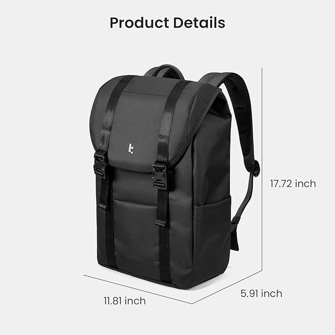 tomtoc Flap Laptop Backpack, Lightweight, Water-Resistant Casual Daypack, Durable Work-pack, Vintage Classic Rucksack for 13-15.6 Inch Laptop, perfect for Campus, Street, 22L, Dark | Lightweight, Water-Resistant, Casual Daypack, Durable Work-pack, perf...