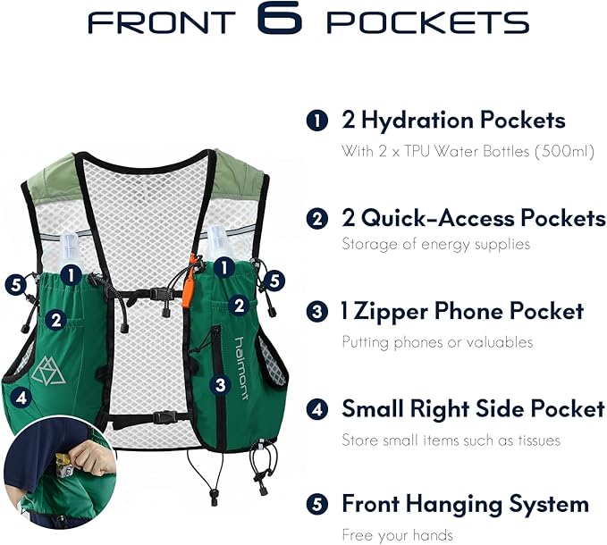 Haimont Running Hydration Vest with Water Bottles for Men Women, Lightweight 10L Hydrated Vest Pack for Trail Running, Hiking