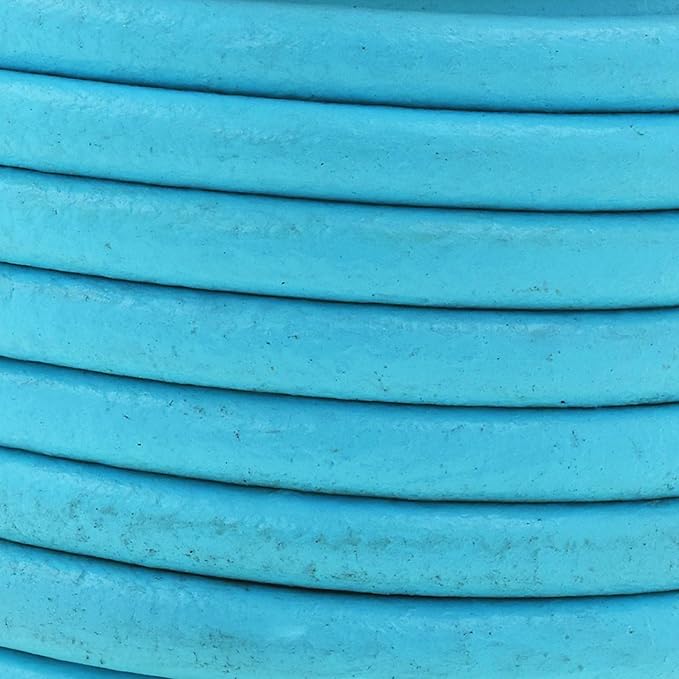 Mandala Crafts Round Genuine Turquoise Leather Cord for Jewelry Making – 5mm Cowhide Leather Rope String Lace for Kumihimo – 4.4 Yards Cowhide Craft Cording Spool