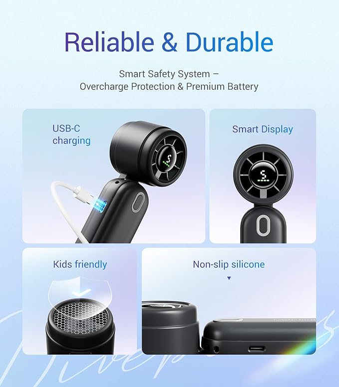 Diveblues Handheld Fan, 30ft/s Mini Portable Turbo Fan [12H Max Cooling], 4000mAh Personal Fan with LED Display, 3-in-1 Hand Held/Neck/Desk Fan for Travel, Cruise, Disney Essentials