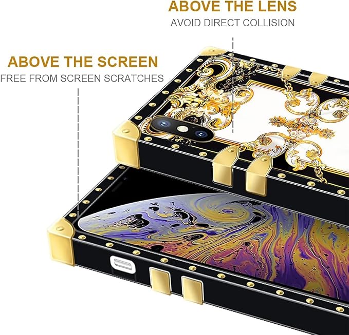 Compatible with iPhone XR Case, Gold Grain Flowers Luxury Golden Decoration for Girl Women Soft TPU Shockproof Protective Hard PC Back for iPhone XR