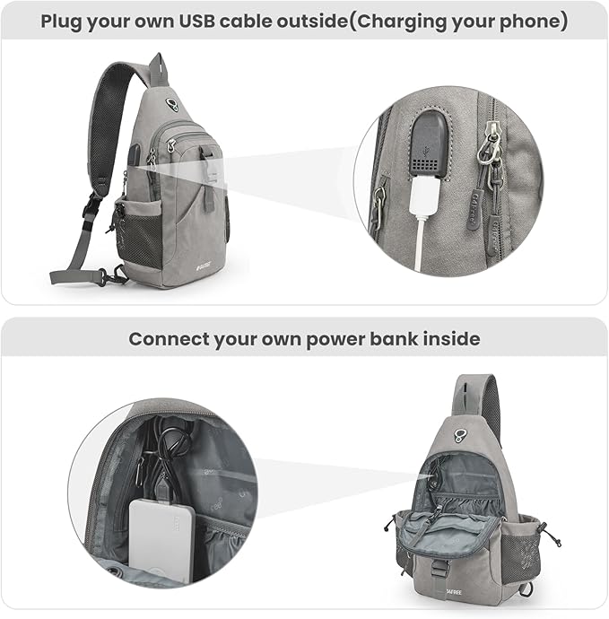 G4Free Canvas Sling Bag Crossbody Backpack with USB Charging Port & RFID Blocking, Hiking Daypack Chest Bag for Women Men