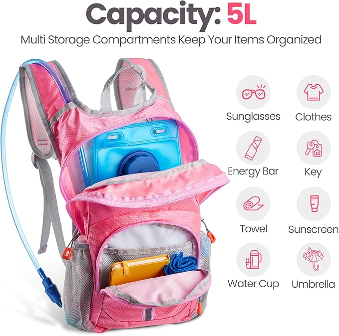 Shinylin 2 Pcs Kids Hydration Backpack with 1.5L Water Bladder Lightweight Kids Hiking Backpack Water Rucksack for Boys Girls Climbing Running