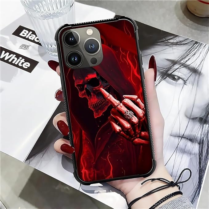 for iPhone 12 Pro Max Case, Gestures Funny Skull Pattern Graphic Design Girl Boy Soft Silicone Hard Acrylic Shock Protection for iPhone 12 Pro Max