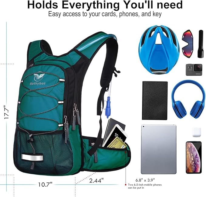 Mothybot Hydration Pack, Insulated Hydration Backpack with 2L BPA Free Water Bladder and Storage, Hiking Backpack for Men, Women, Kids for Running, Cycling, Camping - Keep Liquid Cool up to 5 Hours