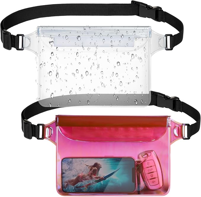 F-color Waterproof Fanny Pack - Cruise Essentials 2026 - Waterproof Pouch with Adjustable Waist Strap, Triple Zipper Roll-Top Dry Bag for Phone, Keep Passport Valuables Dry for Beach Kayaking Boating