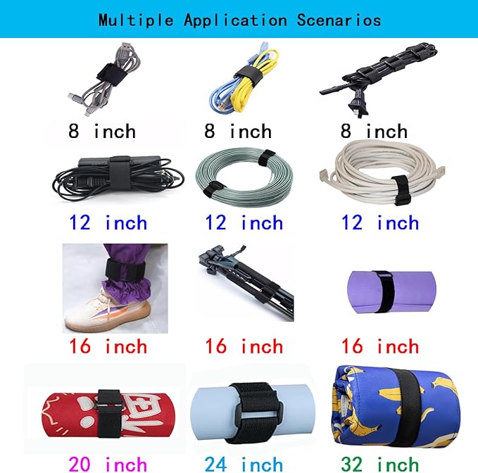 6 Pack (24 x 2 Inch) Reusable Fastening Cable Ties and Cable Straps,Adjustable Multi-Purpose Hook and Loop Straps Nylon Cable Ties Organizer Fastener Management Wire Straps