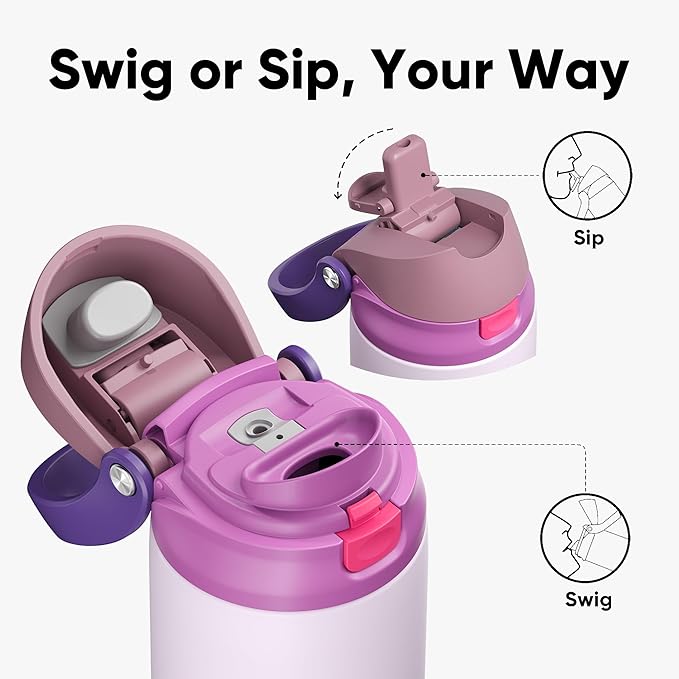 ENCOOL Leakproof Insulated Water Bottle with Straw Dual-Sip Water Bottle Bag-Safe Design for Work, Commute & Gym – Keeps Drinks Cold All Day, 32 oz, Purple Cabbage