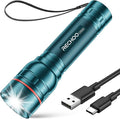 RECHOO Rechargeable Flashlight 1 Pack, Bright Military Grade Torch Light High Lumens with Adjustable Focus & 3 Lighting Modes, Lightweight Waterproof Led Flashlight for Camping Home, Teal Blue