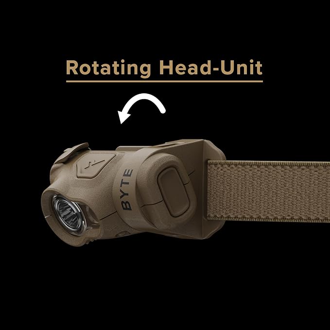 Princeton Tec Byte Tactical LED Headlamp Lightweight Compact, Durable Hands-Free Lighting with White and Red Beam Options - Tan