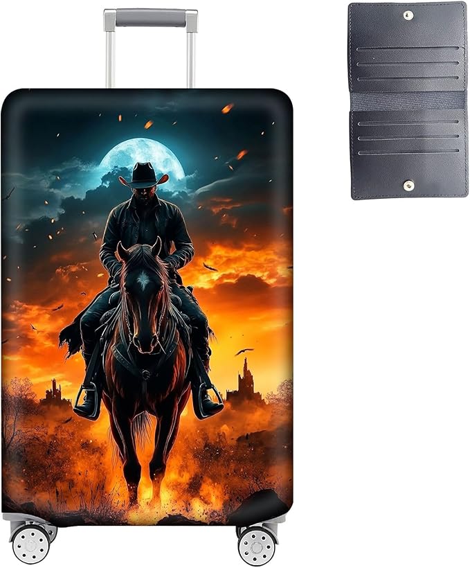 Luggage Cover Protector for 22-24 Inch Suitcases, TSA Approved Elastic Travel Suitcase Covers, Anti-Scratch Washable Luggage Sleeve for Carry On & Checked Bags, Man Riding Horse