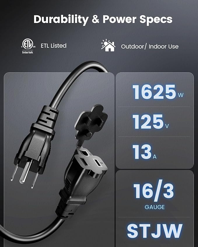 SURAIELEC Outdoor Extension Cord with Multiple Outlets, (15+10+10+10) 45FT Total, 25FT End to End, 1-3 Multi Plug Splitter, 16/3C SJTW, for Landscape, Christmas Lights, Halloween Decorations, Black