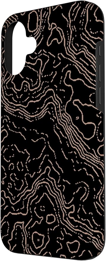 Topography Black & Brown Abstract Pattern Topographic Map Case for iPhone 16 Plus