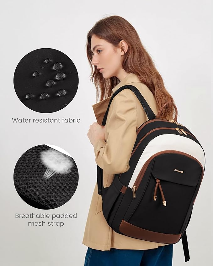 LOVEVOOK Laptop Backpack for Women, 15.6 inch Waterproof College Backpack Woman with Laptop Compartment Computer Bag Travel Backpack Purse, Large Black Computer Daypack for Work Casual